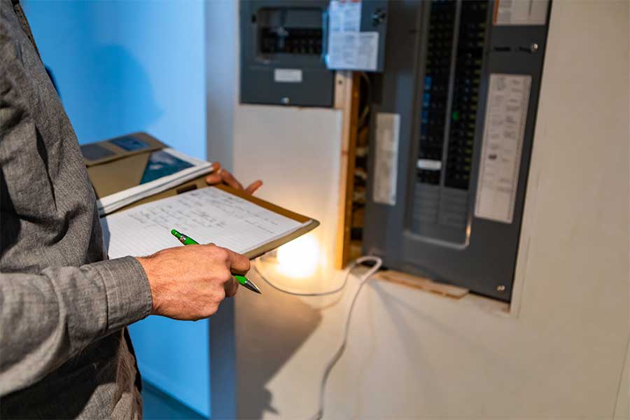 Certified emergency electrician performing panel diagnostics in Manchester, NH